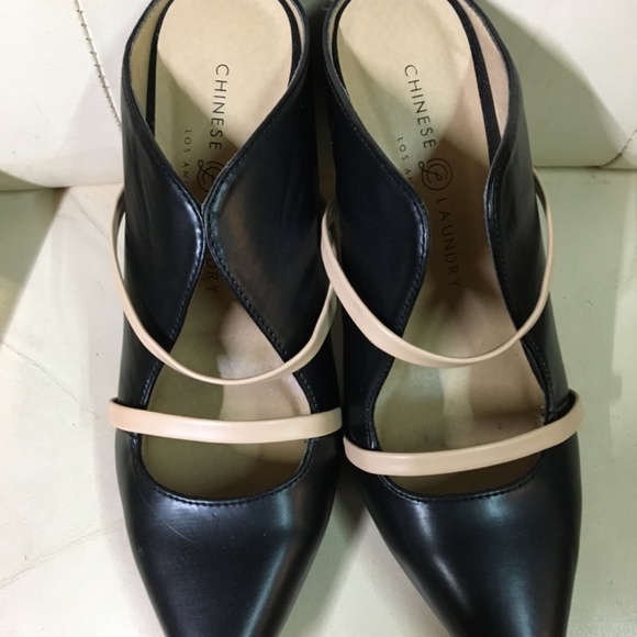 Chinese Laundry EUC black and tan strap 4 inch heel mules size 8 - Picture 6 of 12